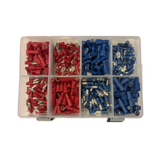 Crimp Terminal Assortment Kit, RPT, Insulated, Blades & Bullets, Red & Blue (4.0 to 6.3mm) - 400 Piece