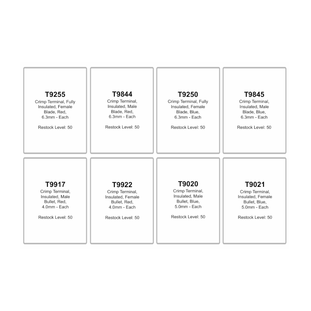Crimp Terminal Assortment Kit, RPT, Insulated, Blades & Bullets, Red & Blue (4.0 to 6.3mm) - 400 Piece