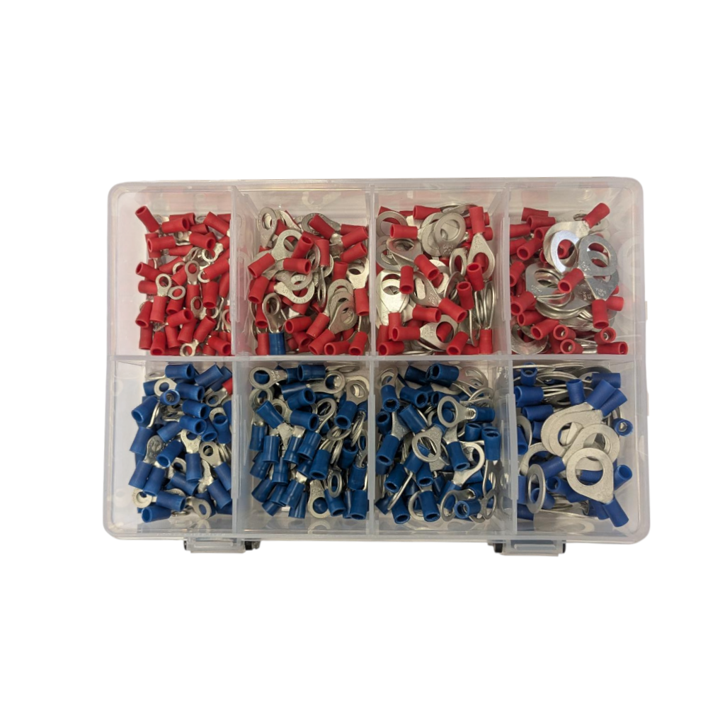 Crimp Terminal Assortment Kit, RPT, Insulated, Ring, Red & Blue (4.3 to 9.5mm) - 400 Piece
