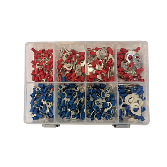 Crimp Terminal Assortment Kit, RPT, Insulated, Ring, Red & Blue (4.3 to 9.5mm) - 400 Piece