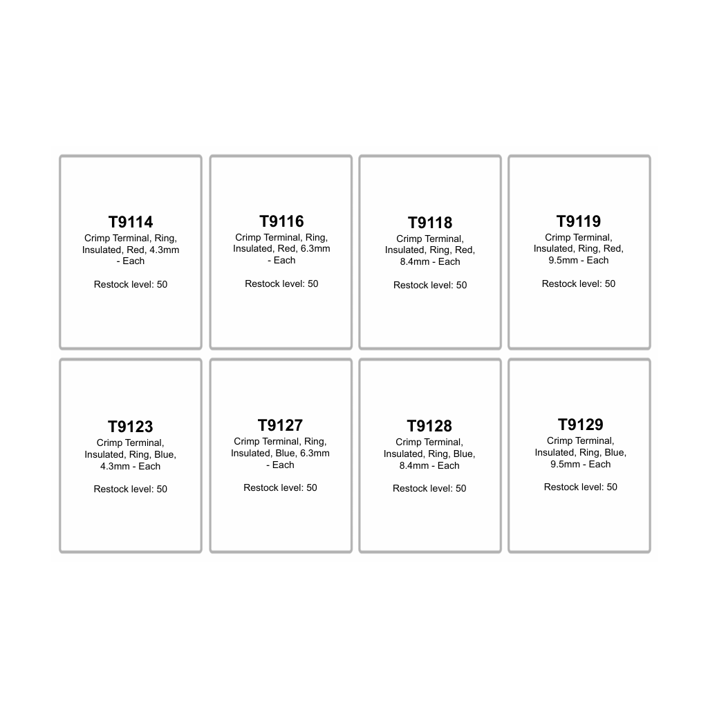 Crimp Terminal Assortment Kit, RPT, Insulated, Ring, Red & Blue (4.3 to 9.5mm) - 400 Piece