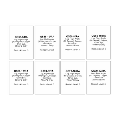 Lug Assortment Kit, RPT, Right Angle Entry, 35 to 70mm Cable Entry (8/10/12mm Eye) - 40 Piece