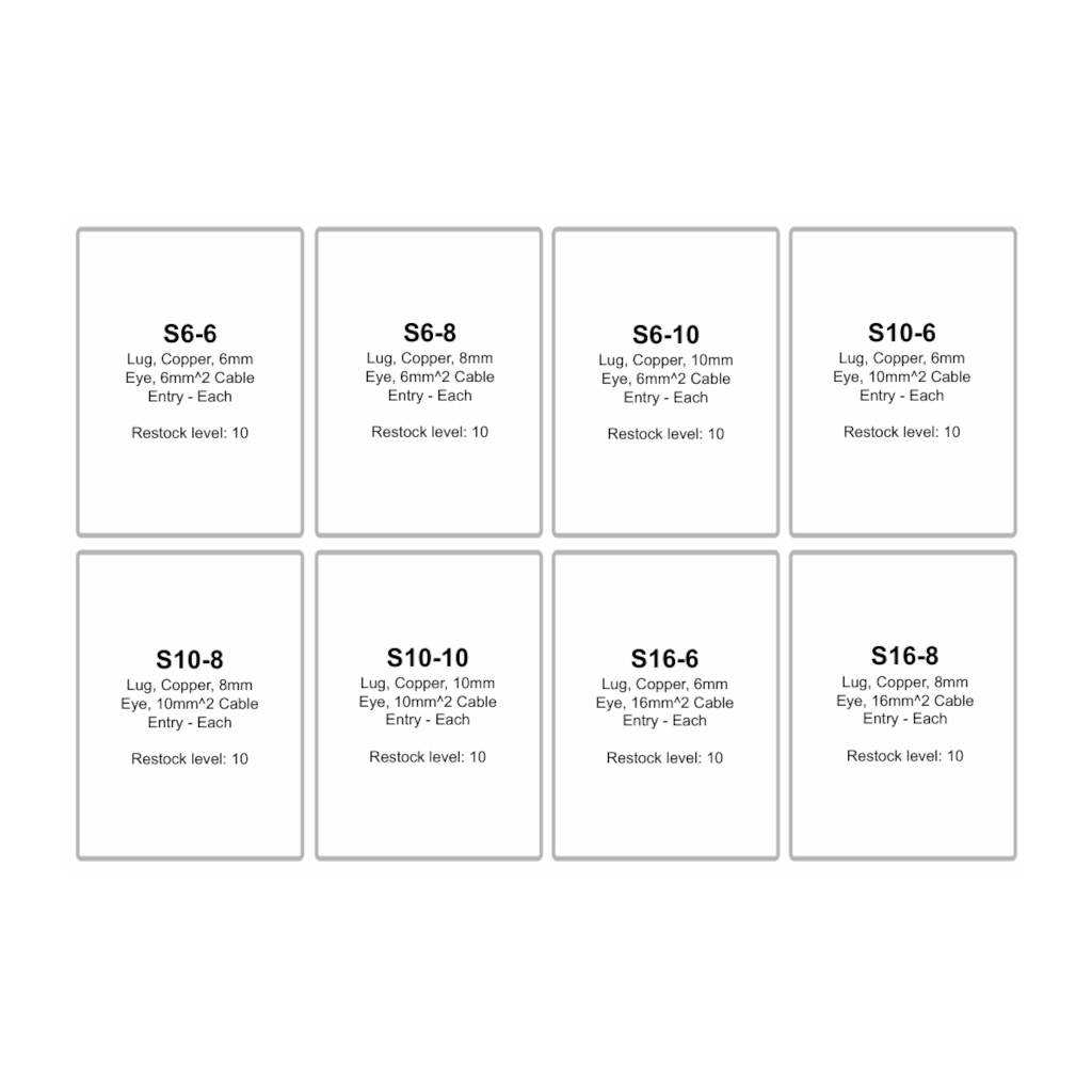 Lug Assortment Kit, RPT, Straight, 6 to 16mm Cable Entry (6/8/10mm Eye) - 80 Piece