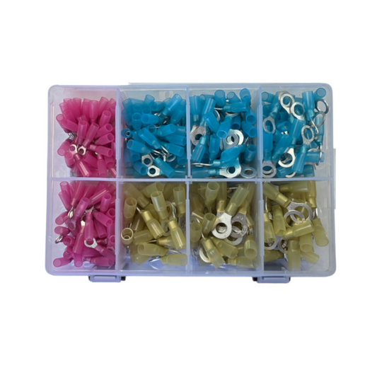 Crimp Terminal Assortment, RPT, Ring, Heat-shrinkable, Red/Blue/Yellow, Assorted Sizes - 325 Piece