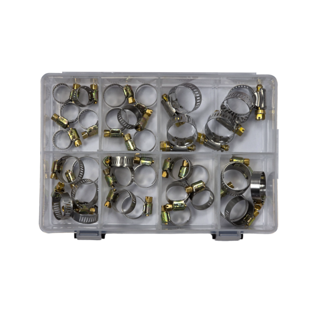 Hose Clamp Assortment Kit, RPT, Part Stainless, Perforated Band, Assorted Sizes (6 to 25mm) - 35 Piece