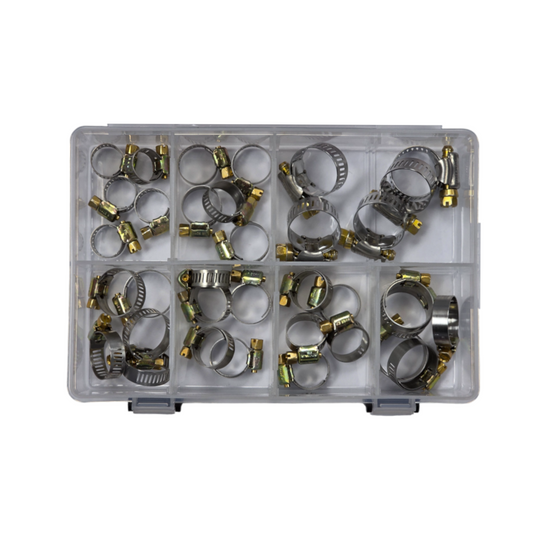 Hose Clamp Assortment Kit, RPT, Part Stainless, Perforated Band, Assorted Sizes (6 to 25mm) - 35 Piece