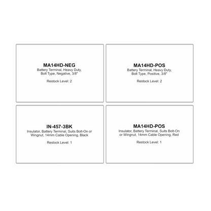Battery Terminal Assortment Kit, RPT, Heavy Duty Wingnut Style, Negative/Positive with Red/Black Insulators - 6 Piece