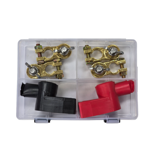 Battery Terminal Assortment Kit, RPT, Heavy Duty Wingnut Style, Negative/Positive with Red/Black Insulators - 6 Piece