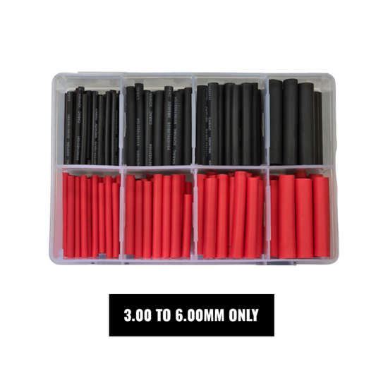 Heatshrink Assortment, RPT, Dual Wall, Glue Lined, 3:1 Ratio, Black & Red, 3 Sizes (3 to 6mm) - 200 Piece