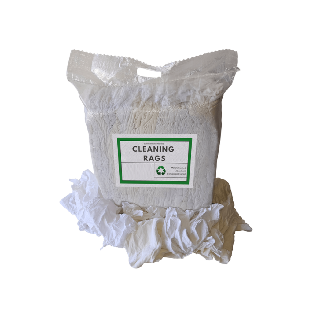 Rags, White Cotton, Non-Hemmed, High Quality, Mildly Absorbent, Soft - 10kg Bag