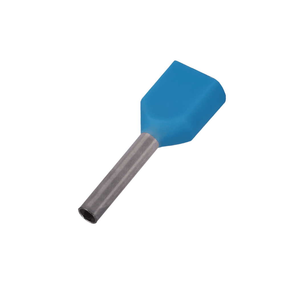 Bootlace Terminal (Ferrule), Insulated, Twin Entry, Blue, 0.75mm^2 - 100 Pack