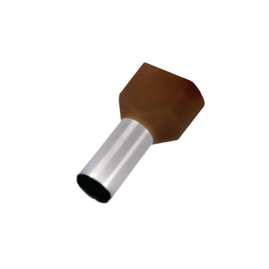 Bootlace Terminal (Ferrule), Insulated, Twin Entry, Brown, 10.00mm^2 - 100 Pack
