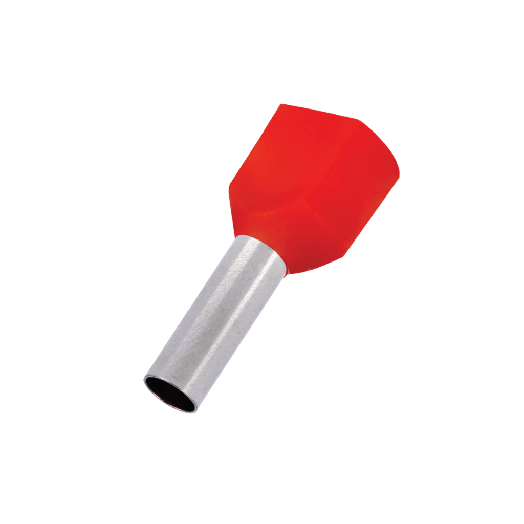 Bootlace Terminal (Ferrule), Insulated, Twin Entry, Red, 1.00mm^2 - 100 Pack