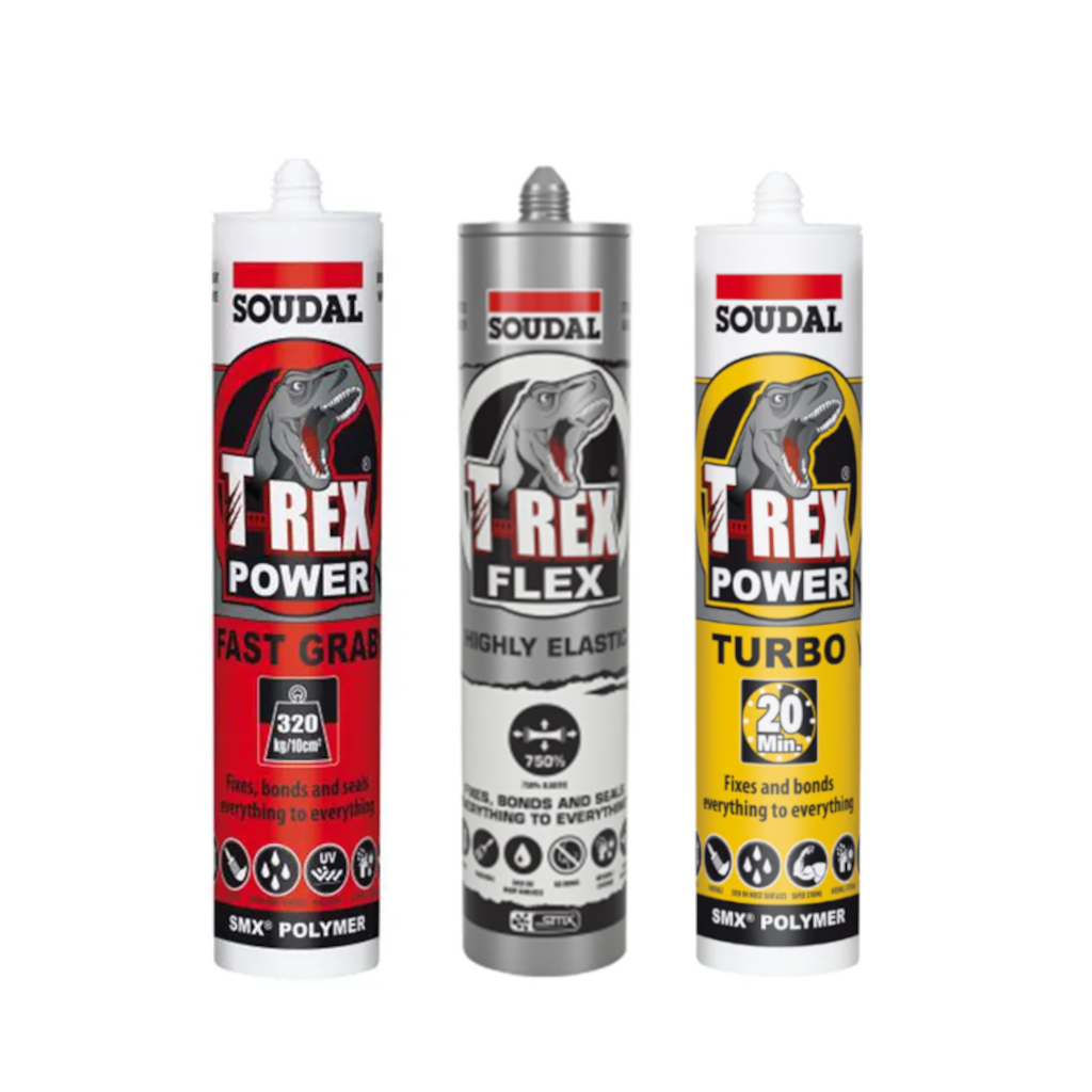 Adhesive Sealant, T-REX Fast Grab, Polymer, High Strength (320kg per 100mm), White, 290ml - Each