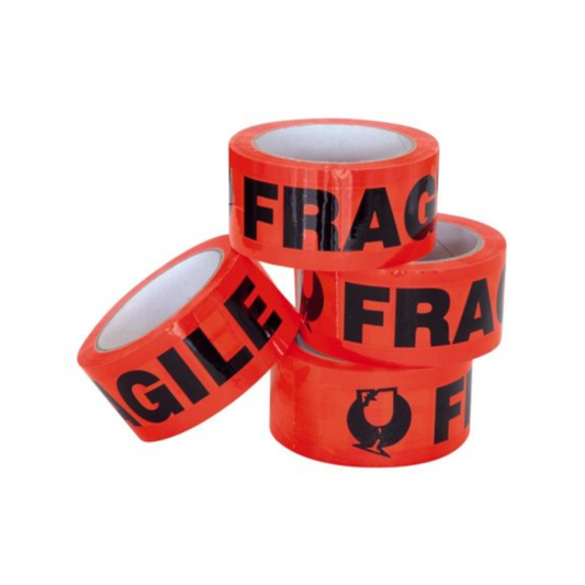 Packing Tape, "Fragile", Orange with Black Text, 48mm - 66m Roll