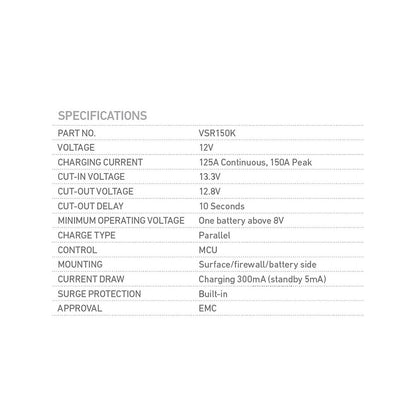 Voltage Sensitive Relay, 12/24v, 150a - Each